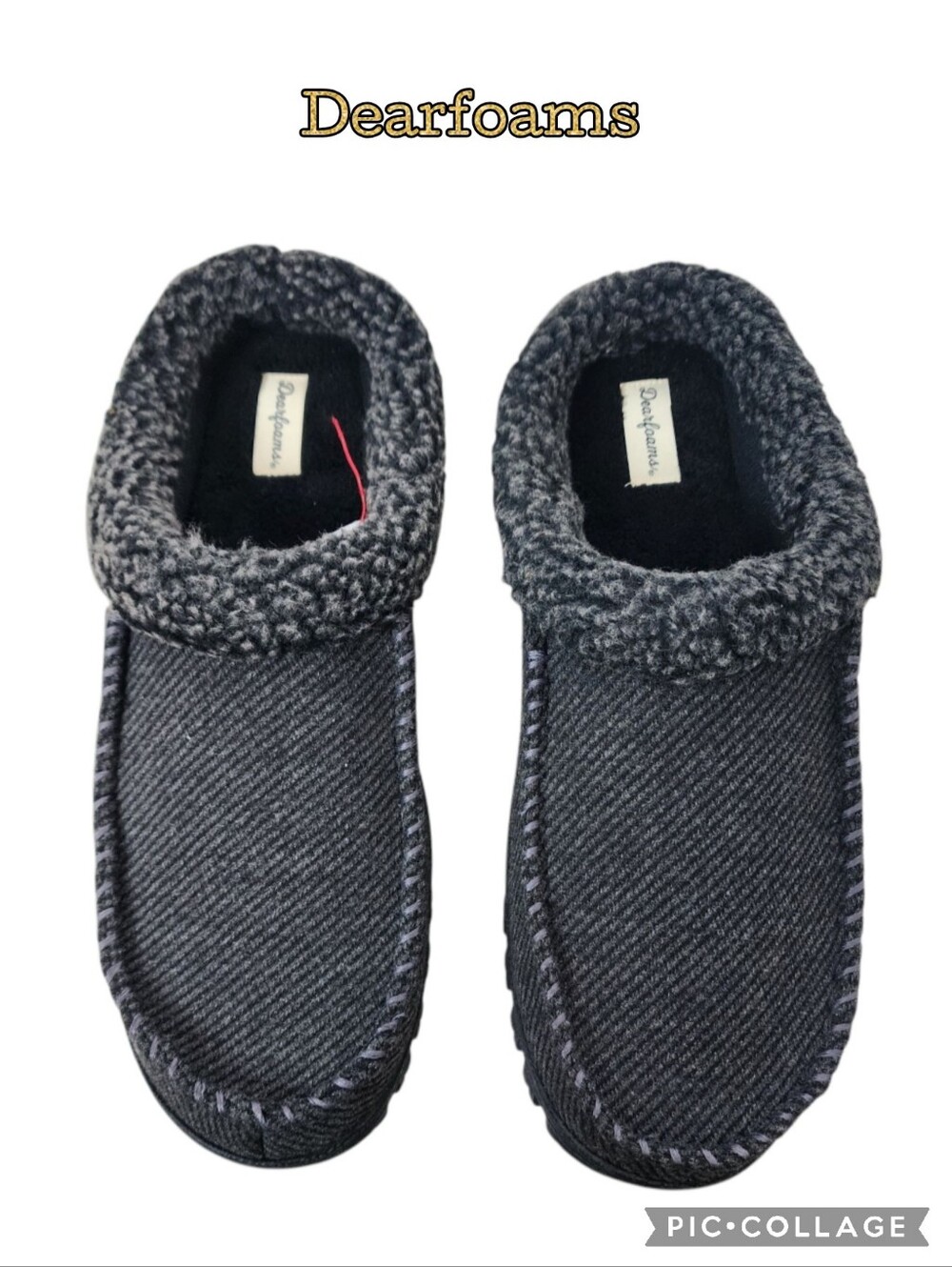 Dearfoam mens slippers black memory foam comfort in out washable size 13-14 xlrg